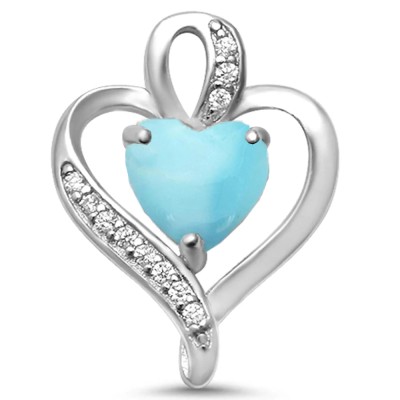 Natural Larimar Heart & CZ .92...