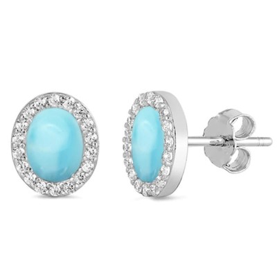 Natural Larimar R& Cz Oval Stu...