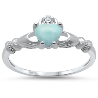 Natural Larimar Claddagh .925...