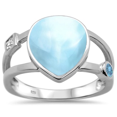 Natural Larimar Pear Shape & A...